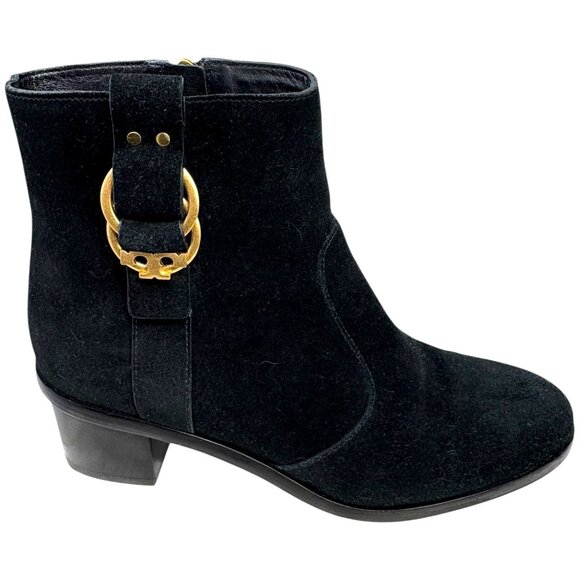 Tory Burch Marsden Black Suede Heeled Ankle Boots - Picture 3 of 12